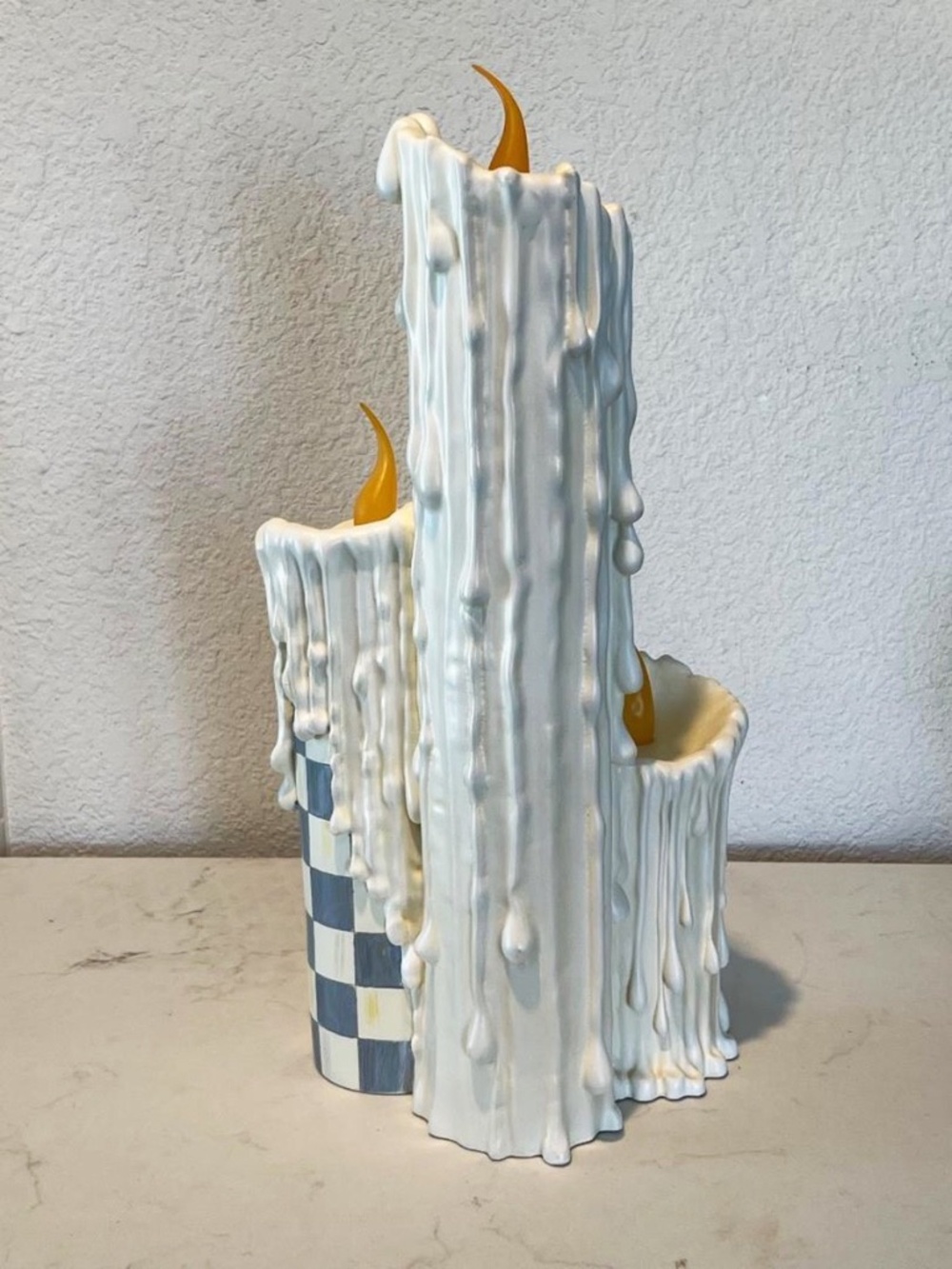 MacKenzie-Childs 17" Sterling Check Melting Flameless Candle Cluster